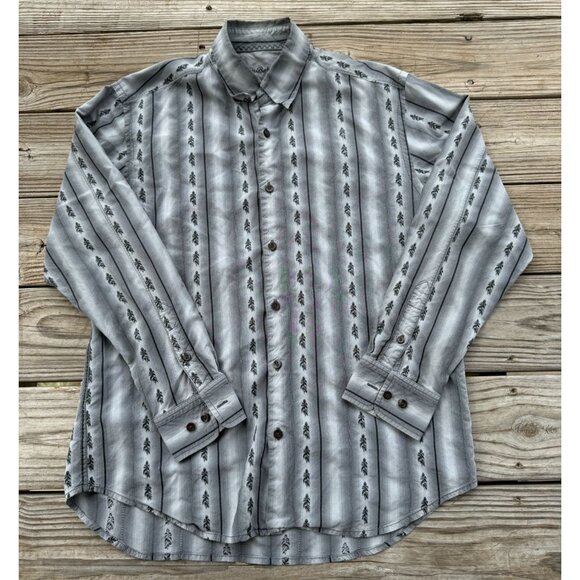 Tommy Bahama Long Sleeve Gray Black Striped Silk Button Up Shirt Mens Medium - Picture 1 of 7